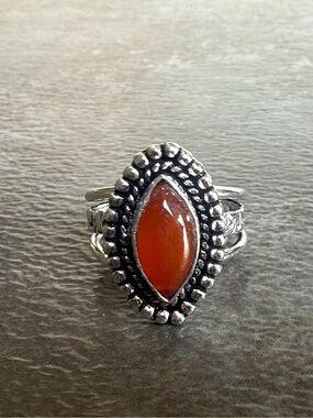 Vintage Boho Silver 925 Ring Size 5.5 Women Jewelry Carnelian Gemstone
